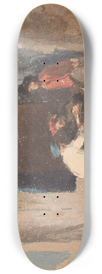 Thomas Sully - Figures at a Table Inside a Cottage 8.25 inch art skate deck