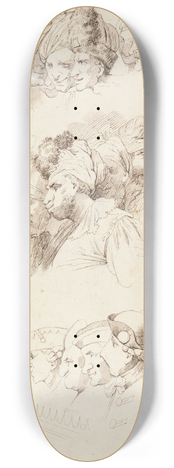 John Hamilton Mortimer - Studies of Groups of Heads 8.25 inch art skate deck