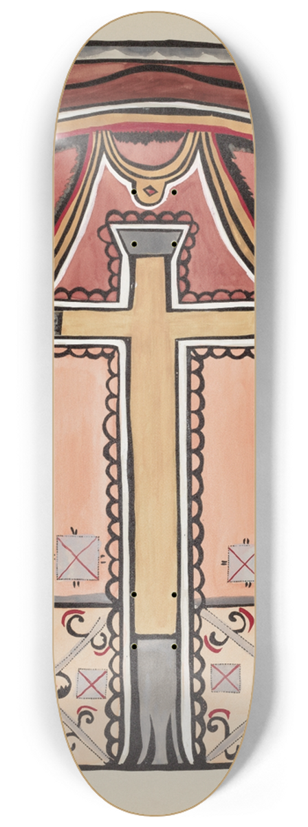 American 20th Century - Plate 13  Design with Cross, Chimayo  From Portfolio Spanish Colonial Designs of New Mexico 8.25 inch art skate deck