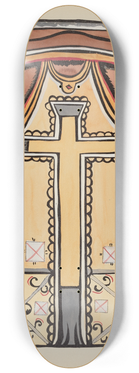 American 20th Century - Plate 13  Design with Cross  From Portfolio Spanish Colonial Designs of New Mexico 8.25 inch art skate deck