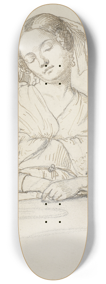 Wilhelm Marstrand - Sovende kvinde, siddende ved et bord 8.25 inch art skate deck