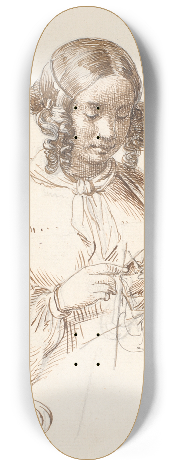 Wilhelm Marstrand - Ung strikkende dame, halv figur 8.25 inch art skate deck