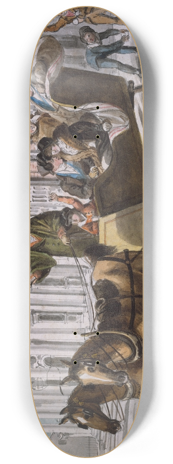 John Lewis Krimmel - Winter Scene in PhiladelphiaThe Bank of the United States in the Background 8.25 inch art skate deck