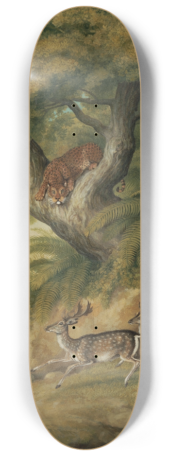 William-Samuel Howitt - A Leopard with two passing deer 8.25 inch art skate deck