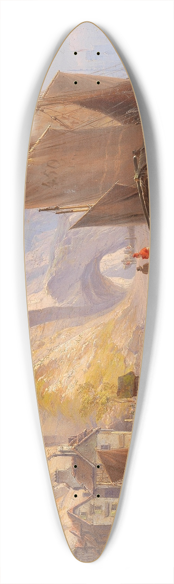 Fritz Bamberger - Fishermen on the Beach 39.3 inch art pintail longboard deck
