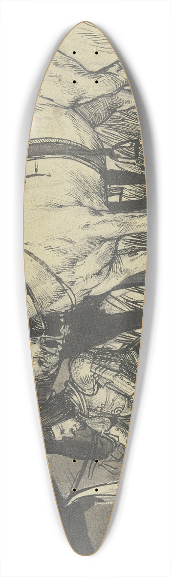 Fritz Boehle - Kneeling knight at the well 39.3 inch art pintail longboard deck