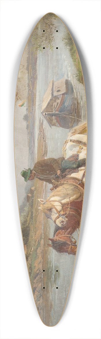 Fritz Van Der Venne - Farmer with horses by a river 39.3 inch art pintail longboard deck