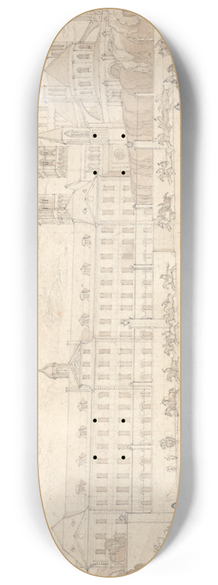 John Sell Cotman - Military School and Abbey Church of St Stephen at Caen 8.25 inch art skate deck