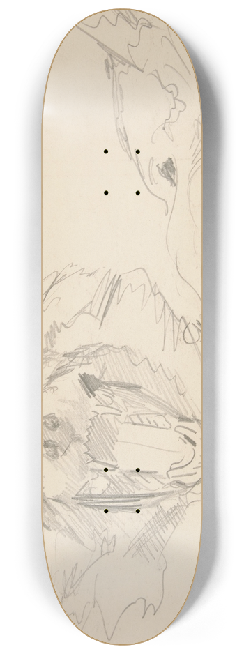 John Singer Sargent - Two Views of a WolfsHead 8.25 inch art skate deck