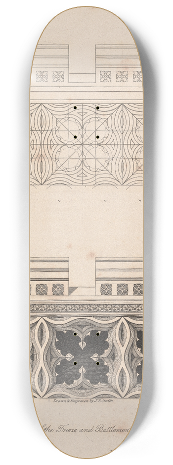 John Thomas Smith - Geometrical Construction of the Freeze and Battlements in the House of Commons 8.25 inch art skate deck