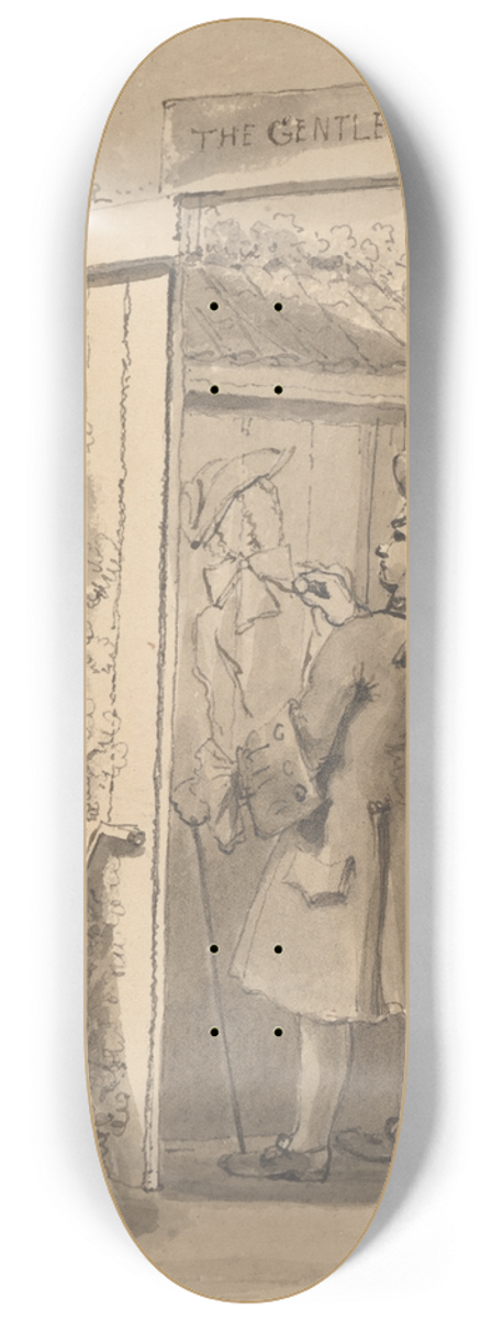 John Thomas Smith - Hogarth Being Out of His Time Draws His Companions Figure on the Door of a Certain Place, to the Great Admiration of All His Friends 8.25 inch art skate deck