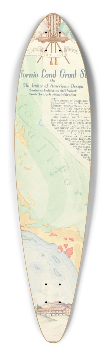 Hal Blakeley - Map  California Land Grant Study 39.3 inch art pintail longboard deck