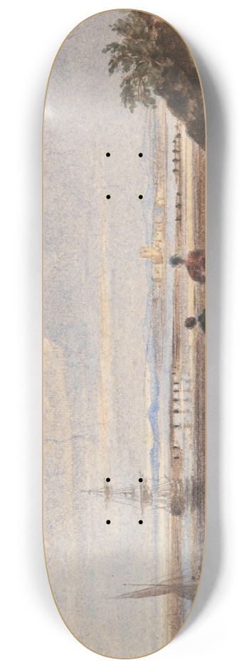 John Varley - Seashore with Two Figures and a Distant Town 8.25 inch art skate deck