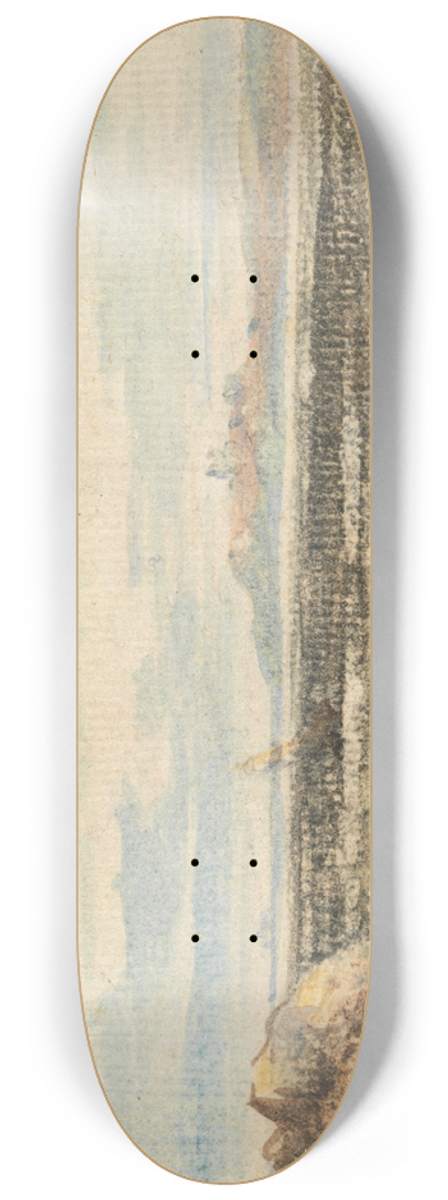 John Varley - View of Rugged Coastline, Bamburgh, Northumberland 8.25 inch art skate deck