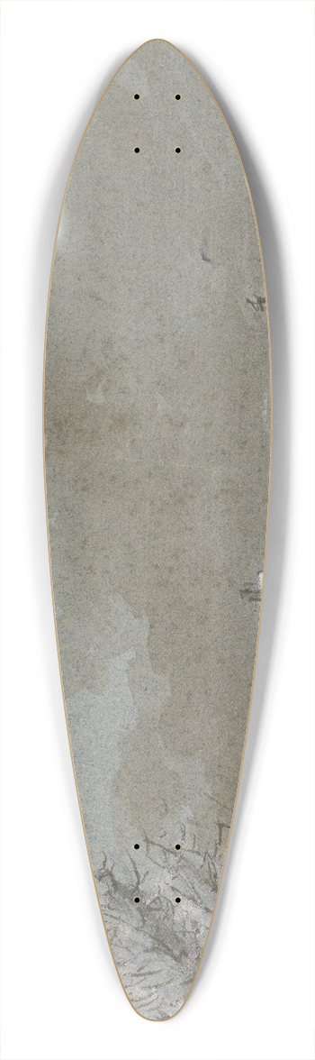 Hendrik Spilman - Winterlandschaft, links ein Dorf, eingefrorene Schiffe, rechts auf dem Eis zieht ein Mann ein Schlitten 39.3 inch art pintail longboard deck