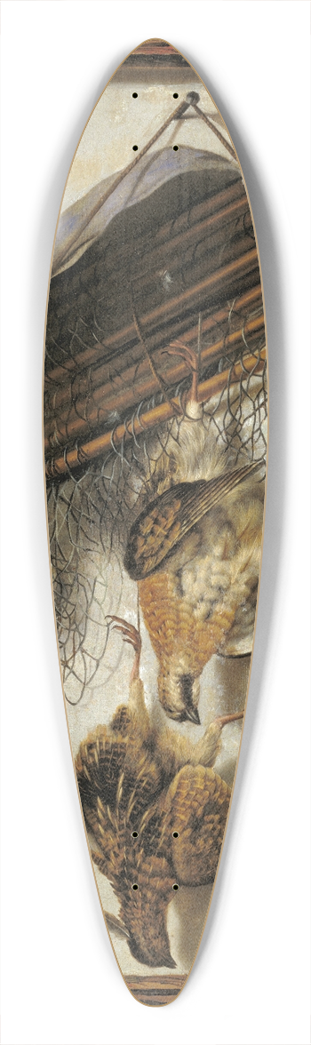 Jacob Biltius - Dead Wildfowl And A Huntsmans Net. Trompe Loeil 39.3 inch art pintail longboard deck