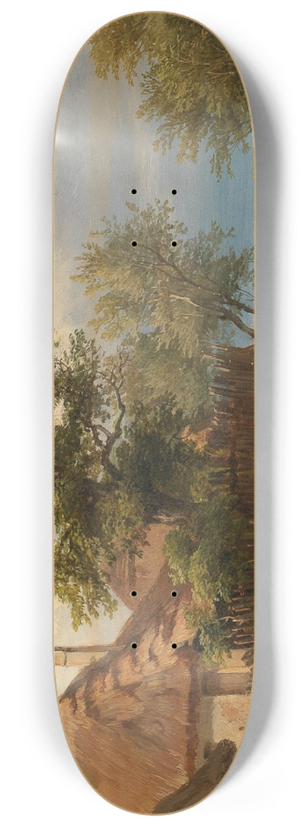 Josef Hger - Landscape with Thatched Farmhouses and decorative figures 8.25 inch art skate deck
