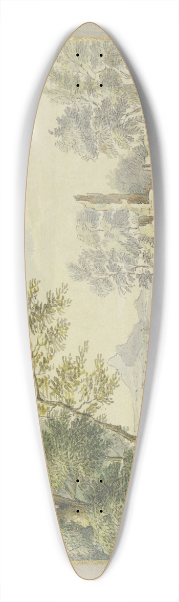 Jacob van de Velde - Landschaft mit einer Ruine, links bei einer Vase unter Bumen zwei Figuren 39.3 inch art pintail longboard deck