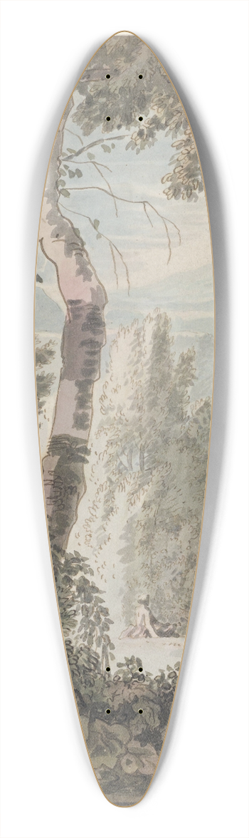 Jacob van Liender - Arcadisch landschap met een rustende man bij het water 39.3 inch art pintail longboard deck