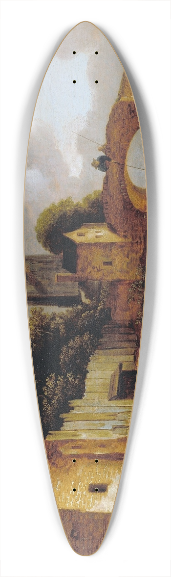 Jacob van Ruisdael - Canal with Bridge 39.3 inch art pintail longboard deck