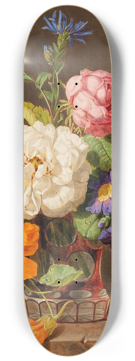 Josef Lauer - A Bouquet of Flowers with White and Red Roses, Primroses and Nasturtium 8.25 inch art skate deck
