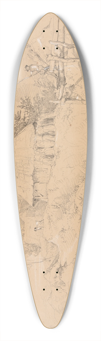 Jacques-Raymond Brascassat - Pcheur et cabane 39.3 inch art pintail longboard deck