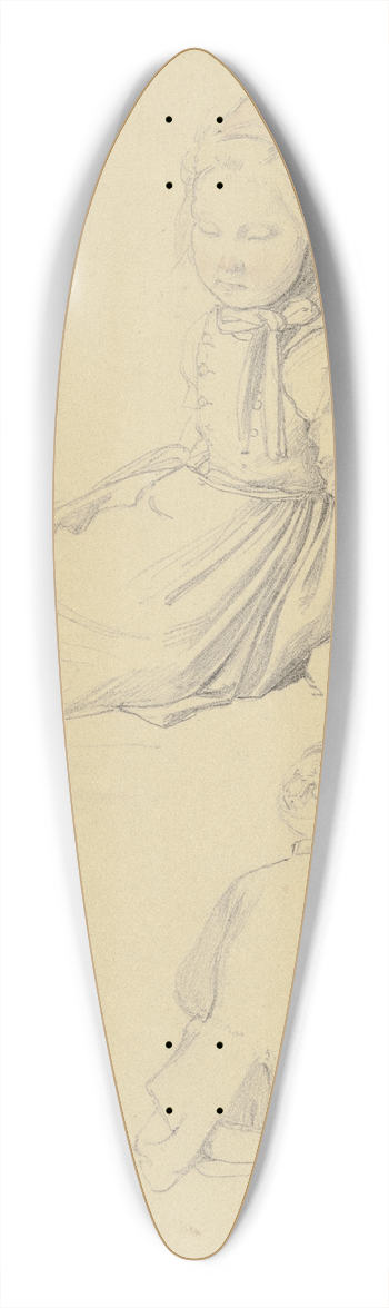Jakob Becker - Studienblatt; Sitzendes kleines Mdchen, darunter zwei Mnner im Gesprch 39.3 inch art pintail longboard deck