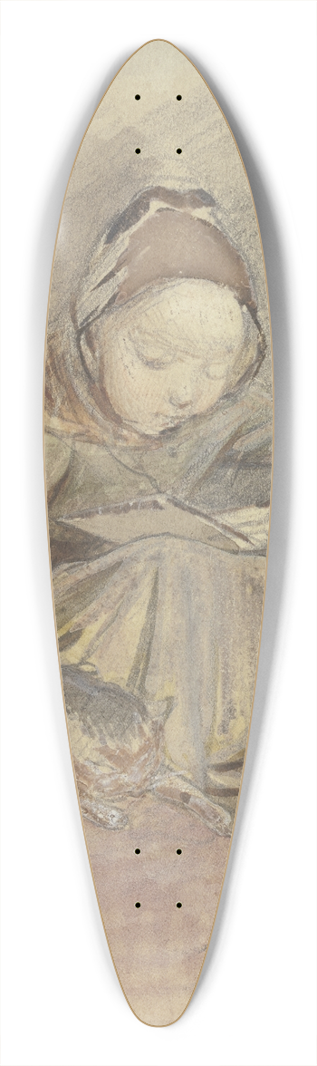 Jakob Frchtegott Dielmann - Lesendes Kind mit der Katze an einem Tisch auf einem roten Sofa sitzend 39.3 inch art pintail longboard deck