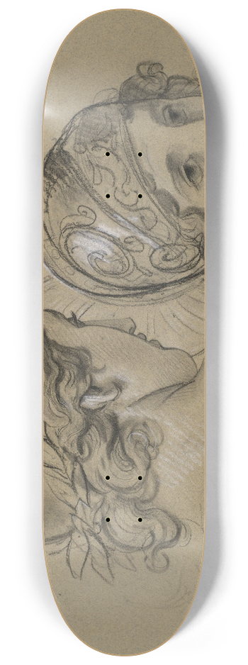 Joseph-Ferdinand Lancrenon - Study of Heads for Study for Castor and Pollux Freeing Helen 8.25 inch art skate deck