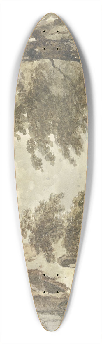 Jan Hulswit - Links am Wasser eine Ruine, rechts ein Angler und zwei weitere Figuren 39.3 inch art pintail longboard deck