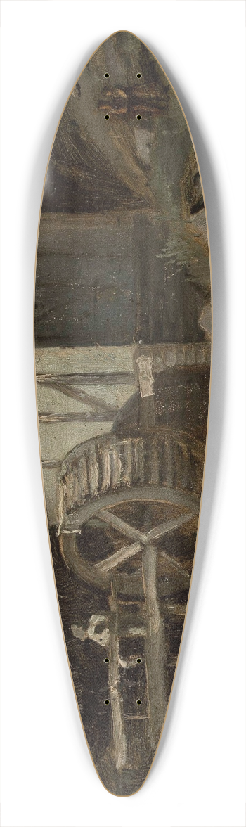 Jan Stanislawski - Mill at the river on a moonlit night 39.3 inch art pintail longboard deck
