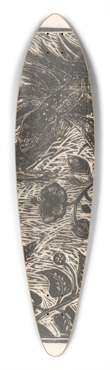 Janus de Winter - Struikgewas met hagedis en nachtvlinder 39.3 inch art pintail longboard deck