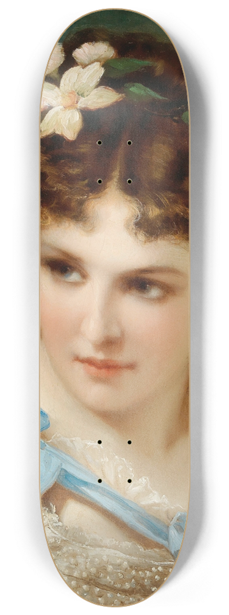 Joseph Hippolyte Aussandon - Portrait Of A Girl With Flowers In Her Hair 8.25 inch art skate deck
