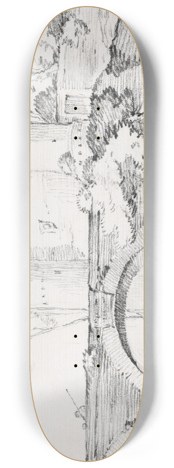 Joseph-Marie Vien - A Stone Bridge and the Fortified Entrance to a Town 8.25 inch art skate deck