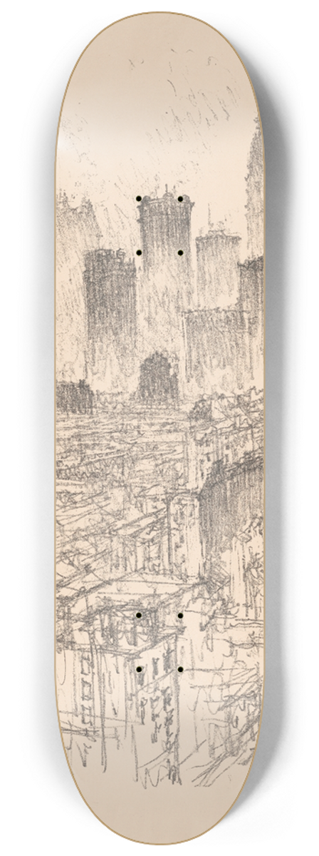 Joseph Pennell - Skyscrapers from the Gladstone 8.25 inch art skate deck