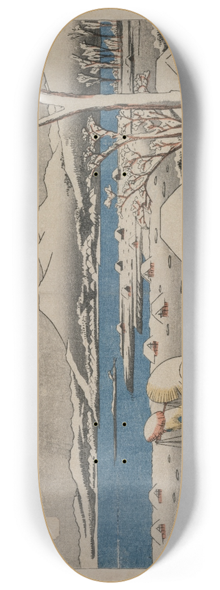 And Hiroshige - Evening Snow at Uchikawa, from the series Eight Views of Kanazawa 8.25 inch art skate deck