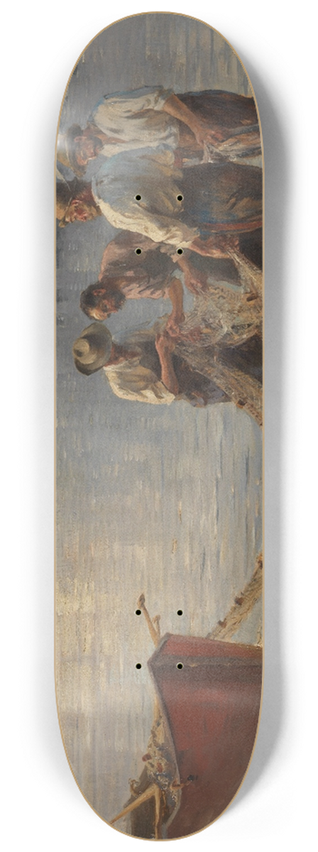 Joseph Wopfner - Netzflickende Fischer am Chiemseeufer 8.25 inch art skate deck