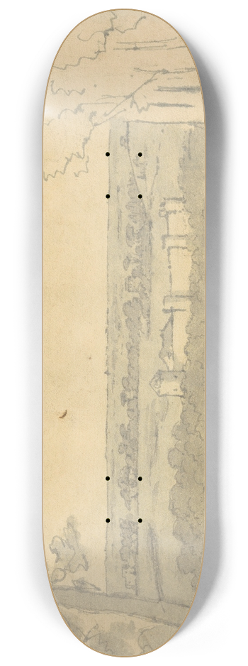 Joseph Wright of Derby - Landscape with a Distant Buildings 8.25 inch art skate deck