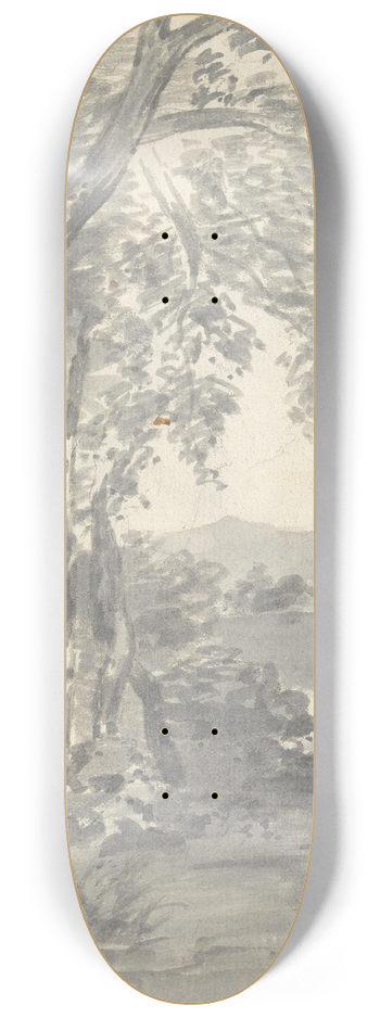 Joseph Wright of Derby - Landscape with Trees and Distant Hills 8.25 inch art skate deck