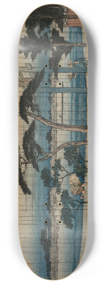 And Hiroshige - Picture of Light Rain on the Embankment of the Sumida River, from the series A New Selection of Famous Places in Edo 8.25 inch art skate deck