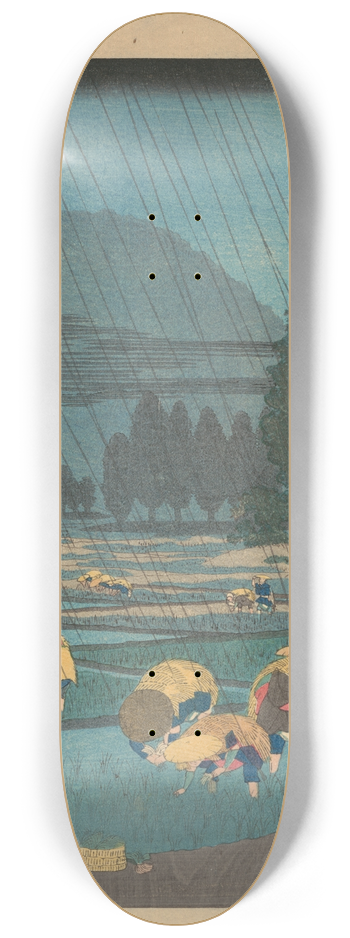 And Hiroshige - Rice Planting under Rain at Ono, Hoki Prefecture 8.25 inch art skate deck