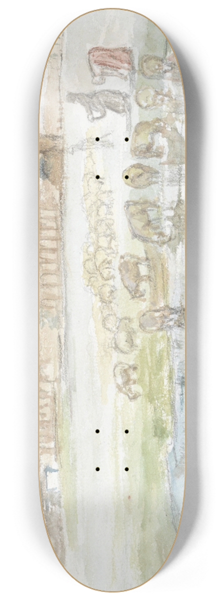 Jozef Israls - Vlakte met schapen, op de achtergrond runes van een aquaduct 8.25 inch art skate deck