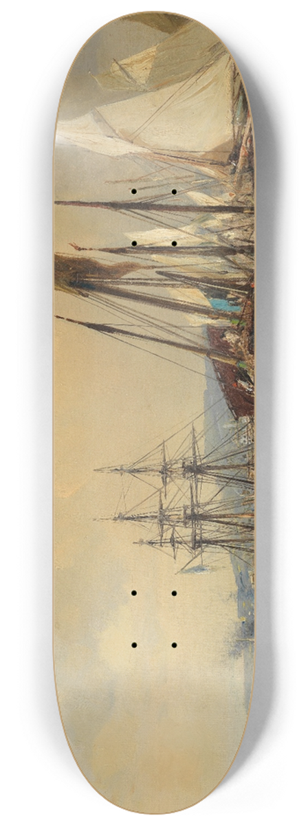 Jules-Achille Nol - Segelschiffe und Fischerboote am bretonischen Strand 8.25 inch art skate deck