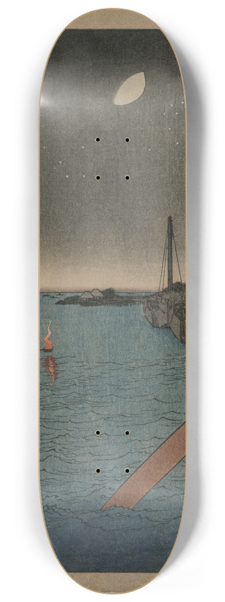 And Hiroshige - Tsukudajima from  Eitai Bridge, from the series One Hundred Views of Famous Places in Edo 8.25 inch art skate deck
