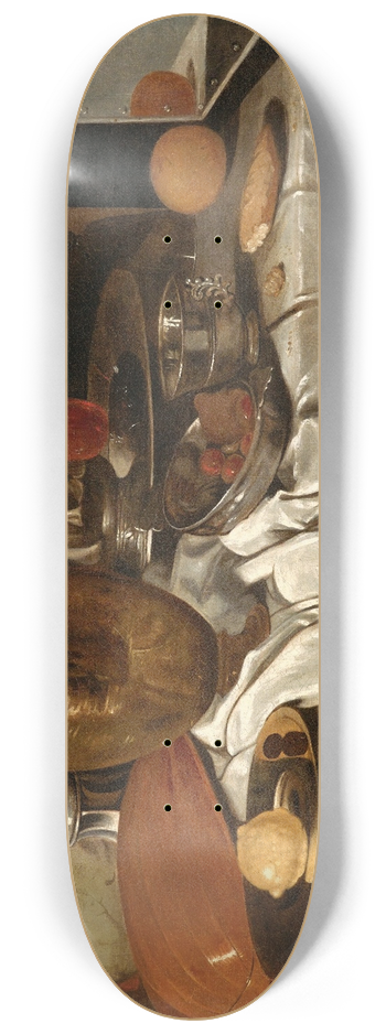 Andr Bouys - Still life with a jug, a tray with a lemon, a lute, a ceramic vessel and other objects on a table 8.25 inch art skate deck