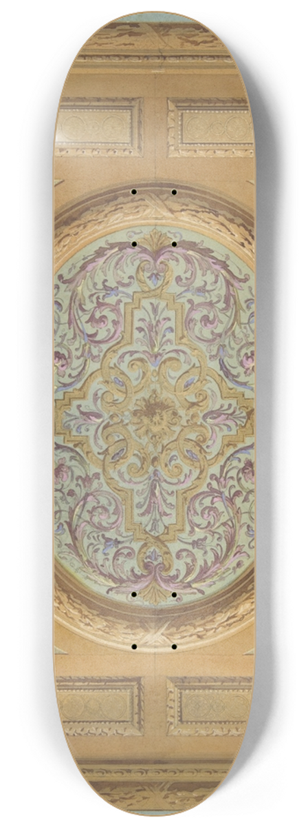 Jules-Edmond-Charles Lachaise - Design for a ceiling decorated with bands of oak leaves and a central panel of scrolls and rinceaux 8.25 inch art skate deck