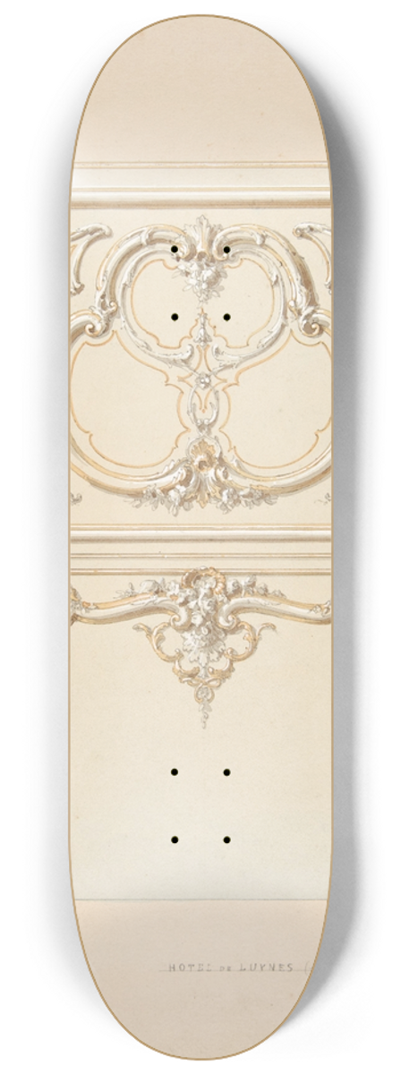 Jules-Edmond-Charles Lachaise - Design for Rococco-style wall and cove ornament in the salon of the Hotel de Luynes, owned by the Duc de Sabran 8.25 inch art skate deck