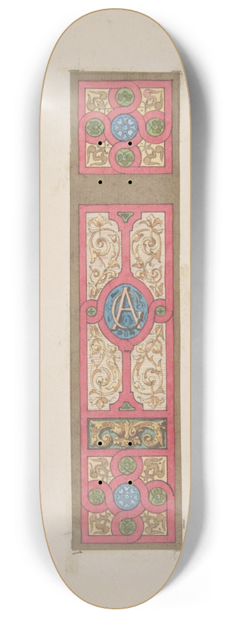 Jules-Edmond-Charles Lachaise - Design for the painted decoration of a wall of ceiling panel monogrammed CA 8.25 inch art skate deck