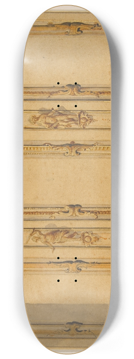 Jules-Edmond-Charles Lachaise - Elevation of an interior showing a wall decorated in ornate panels and mounted statuettes 8.25 inch art skate deck