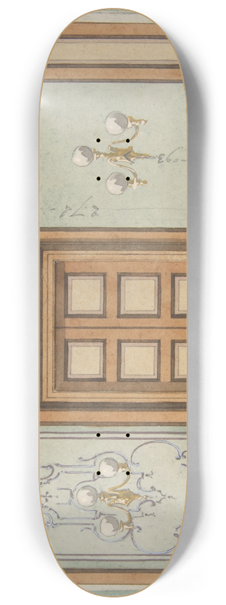 Jules-Edmond-Charles Lachaise - Elevation of a paneled interior with double doors and gaslight sconces 8.25 inch art skate deck